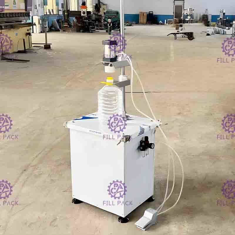 Máy đóng gói chai khí nén bán tự động cho thùng ép nắp