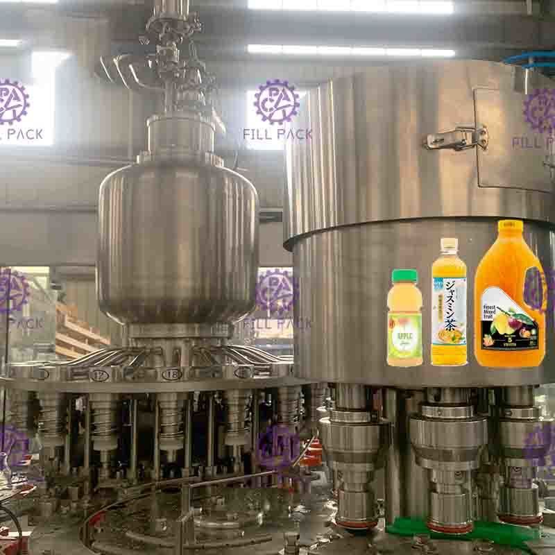 Máy chiết rót nóng Monoblock 3 trong 1 thích hợp để đóng chai nước trái cây