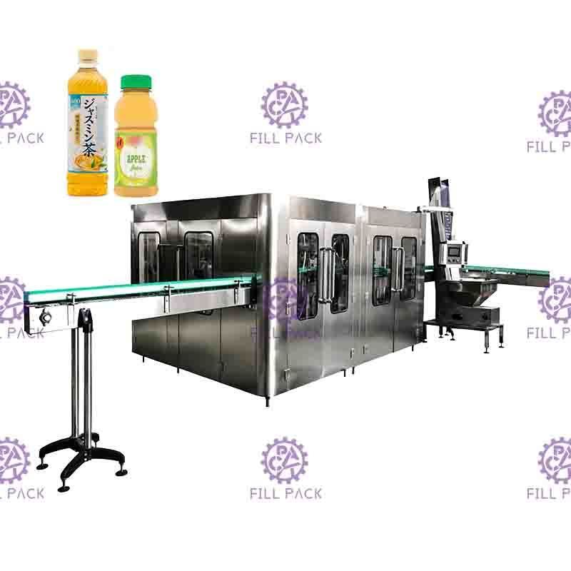 Máy chiết rót nước ép tự động 4 trong 1 Chai PET Monoblock Bột giấy Hạt trái cây