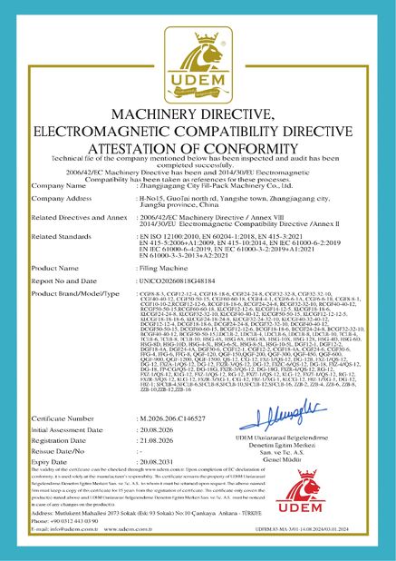 Trung Quốc Zhangjiagang City FILL-PACK Machinery Co., Ltd Chứng chỉ