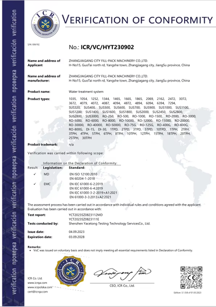 Trung Quốc Zhangjiagang City FILL-PACK Machinery Co., Ltd Chứng chỉ